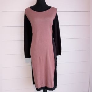 Mossimo Tan Black Color Block Warm Sweater Long Sleeve Scoop Neck Midi Dress NWT